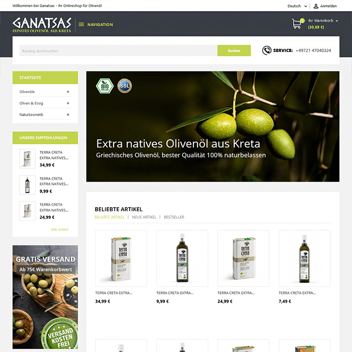 Onlineshop aus Karlsruhe für natives Olivenöl